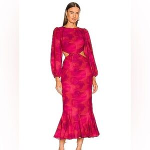 Rhode Chiara Dress Size 6 Lovers Lane Red Cutout Long Sleeve NWT Ruffle Hem
